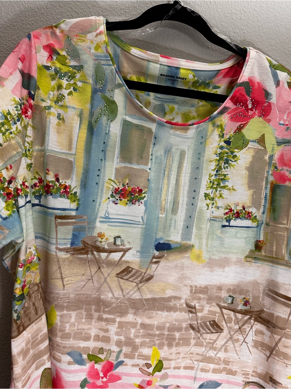 Allison Daley Pink Multi Floral Watercolor Scoop Neck Top - Picture 2 of 10